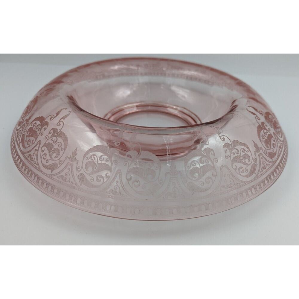 Rare Cambridge Pink Glass Etch 704 Windows Border Rolled Edge Console Bowl 11.5"